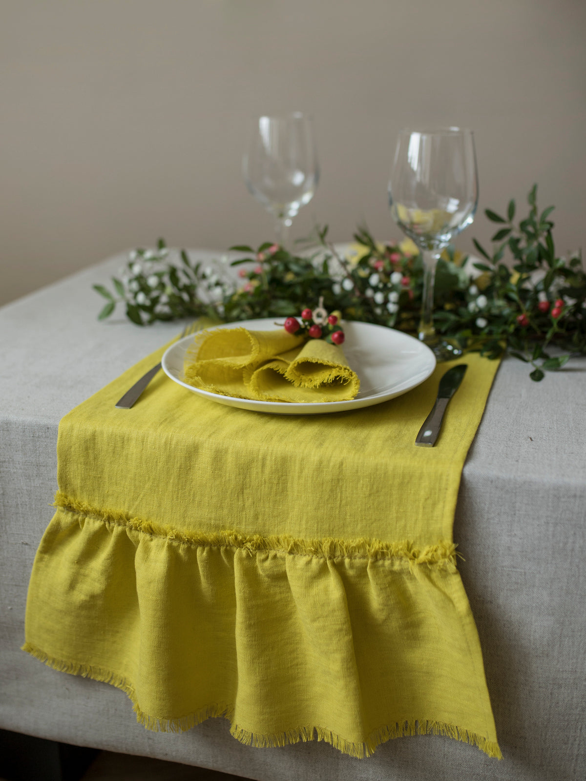 Chartreuse linen table runner ideal for table decor