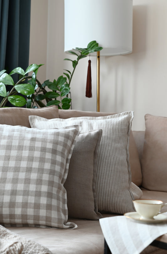 Gingham Linen Pillow Cover