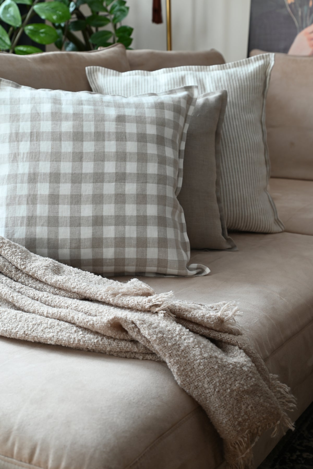 Gingham Linen Pillow Cover