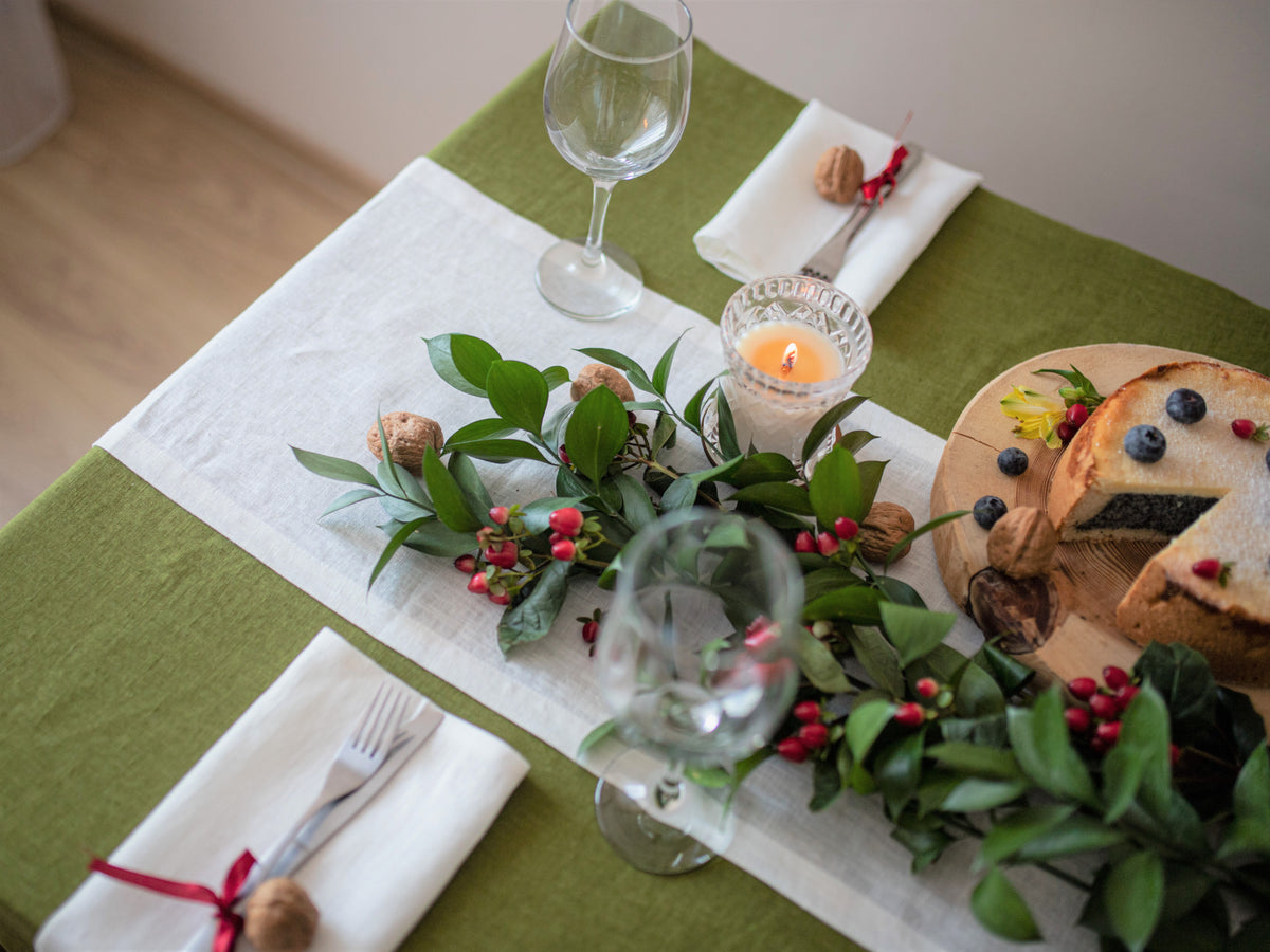 White Linen Table Runner – Elegant Natural Linen Table Decor