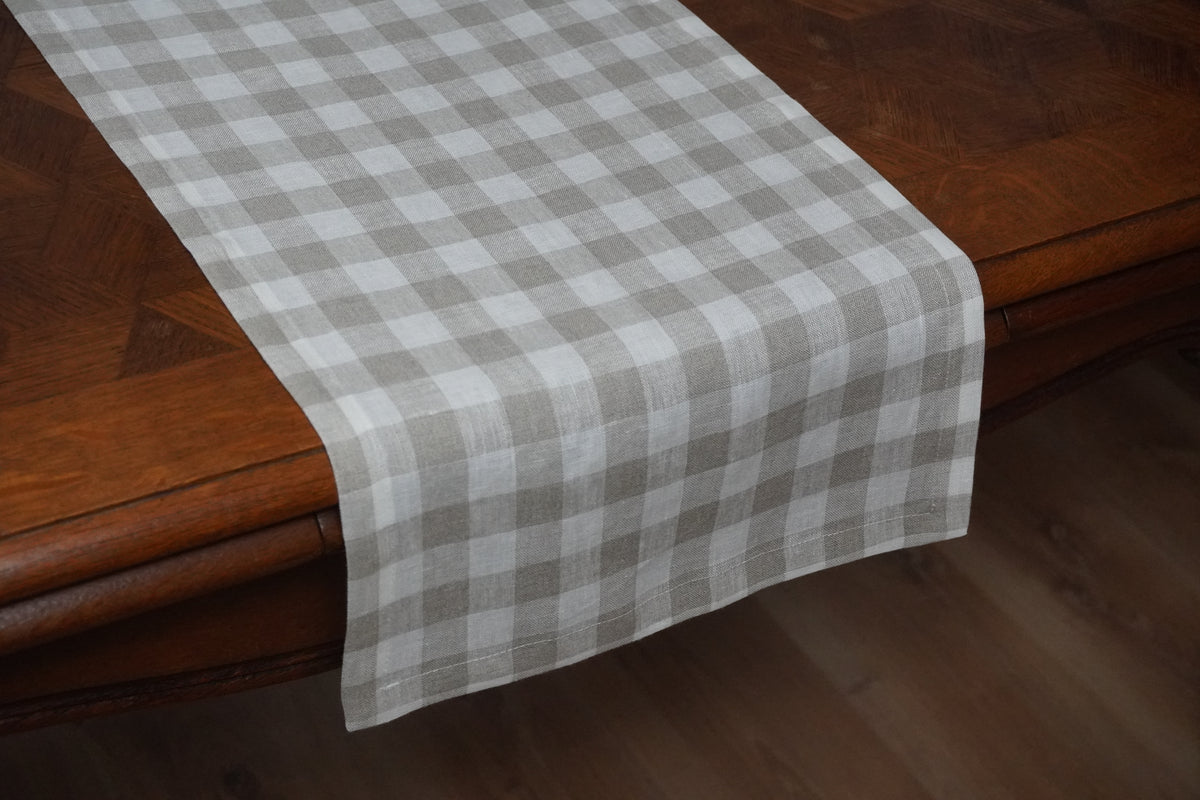 Natural Gingham Linen Table Runner – Farmhouse Rustic Table Decor