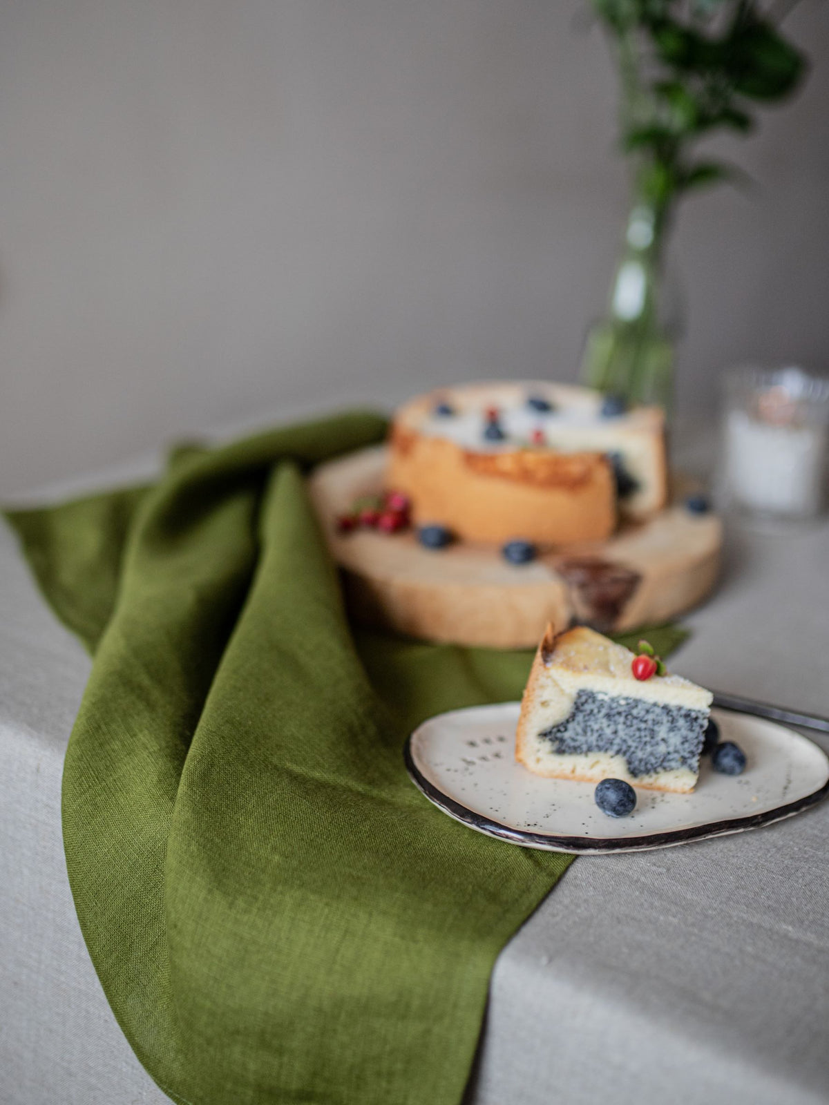 Olive Green Linen Tea Towel