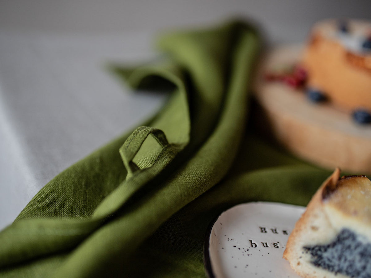 Olive Green Linen Tea Towel