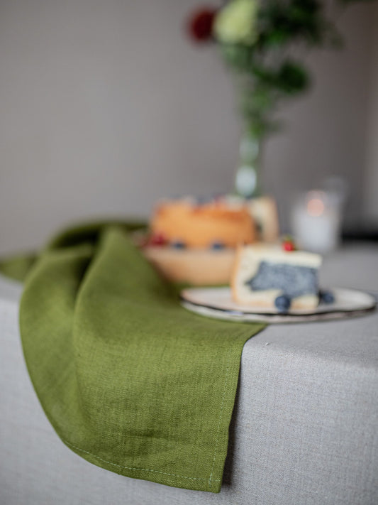 Olive Green Linen Tea Towel
