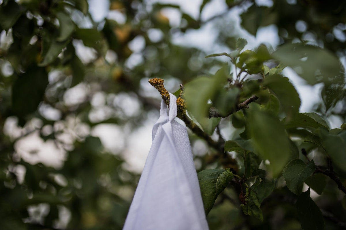 White Ruffled Linen Tea Towel