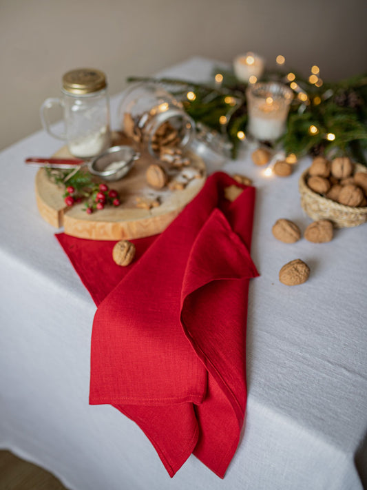 Red Linen Tea Towel