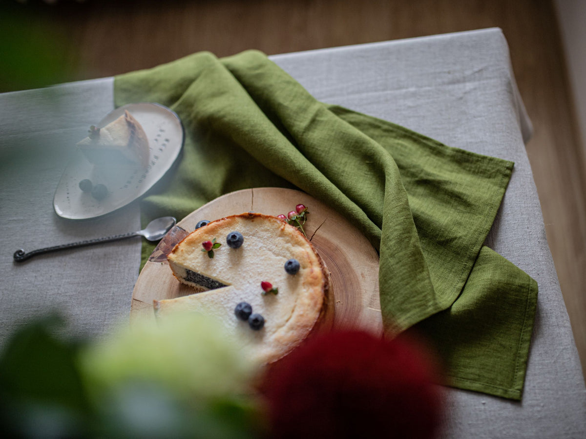 Olive Green Linen Tea Towel