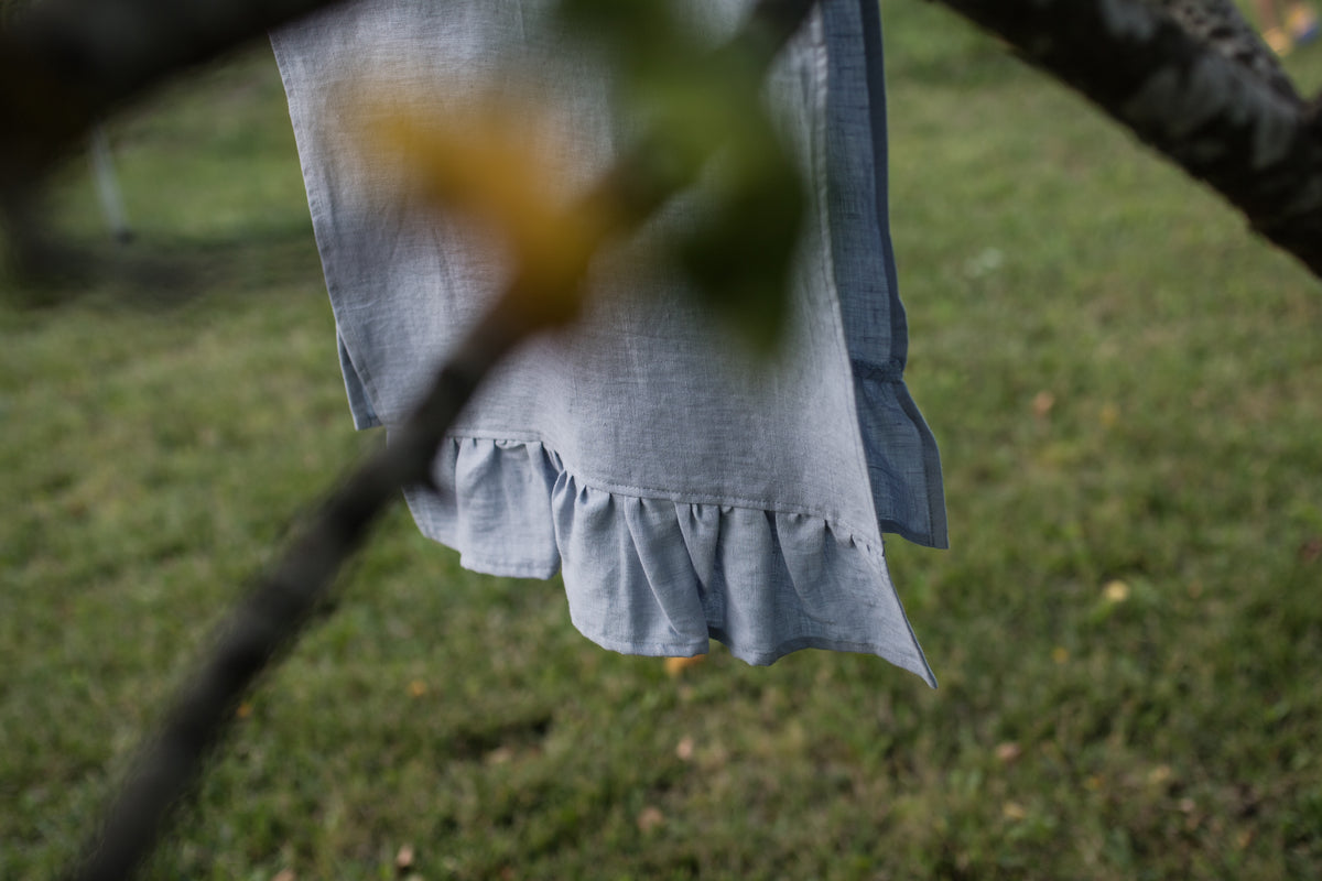 Dusty Blue Ruffled Linen Tea Towel